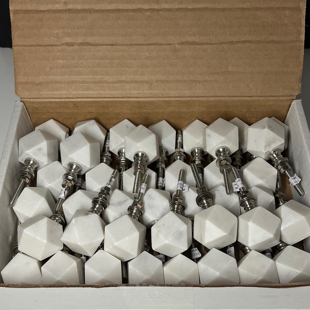 Hexagon Geometric Off White Marble Knob and Drawer Pull